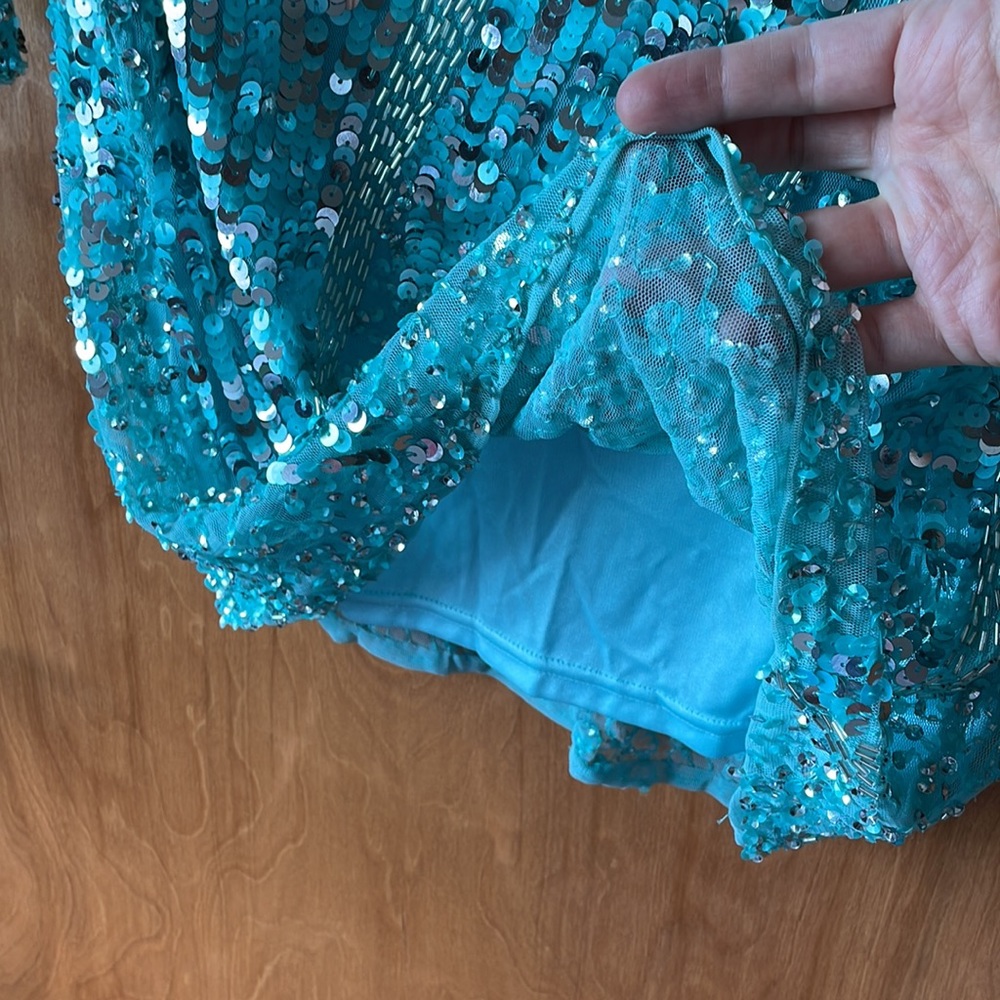 Js Collections Aqua Long Sleeve Sequined Cocktail… - image 3